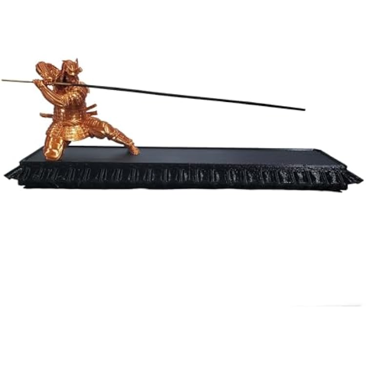 Samurai Incense Holder, Incense Burner with Storage Box, Ash Catcher, Warrior Incense Burner for Aromatherapy, Meditation, Yoga (Gold Samurai & Black Box)